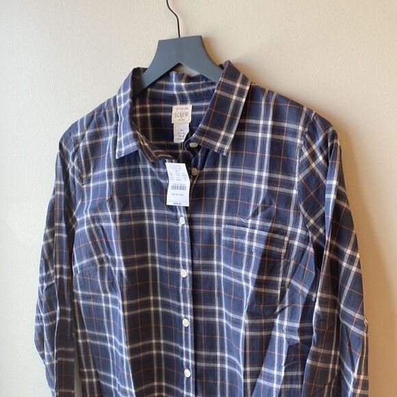 J. Crew Factory the perfect shirt button down plaid navy NWT medium cotton - Picture 5 of 7